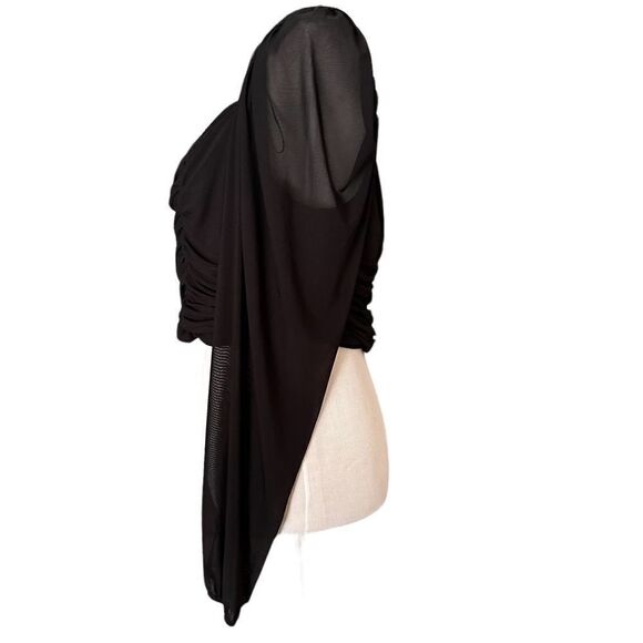 H&M Black Rushed Front Draped Bust Off Shoulder Long Sleeved Sheer Blouse Shirt - Picture 3 of 5